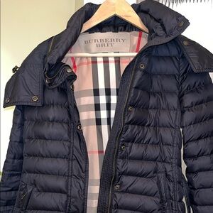 Burberry Brit Black Puffer Jacket with removable hood & adjustable belt-pristine